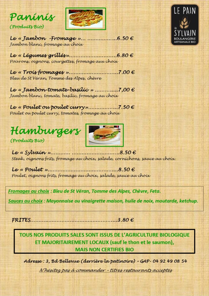 Menu Snacking : Paninis et hamburger